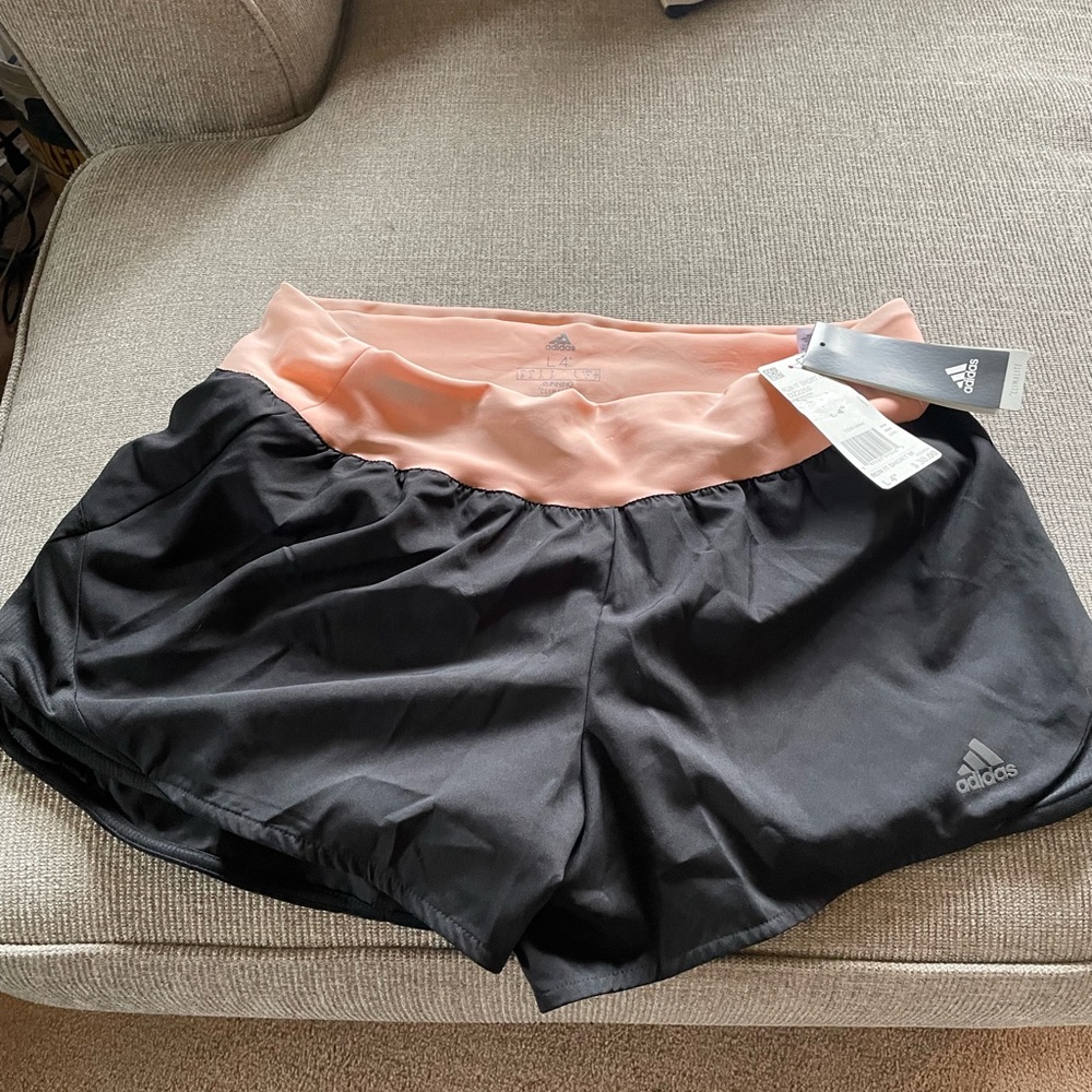 Gray and peach Adidas running shorts